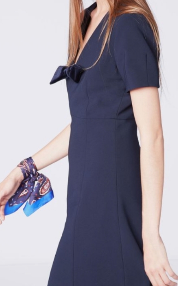 Claudie Pierlot Navy Dress with Velvet Bow